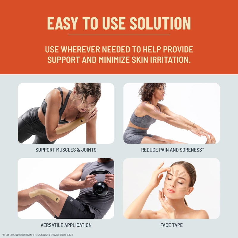 KT Tape, Kinesiology Athletic Tape, Gentle Adhesive for Sensitive Skin, 20 Count, 10" Precut Strips, Beige - Image 2