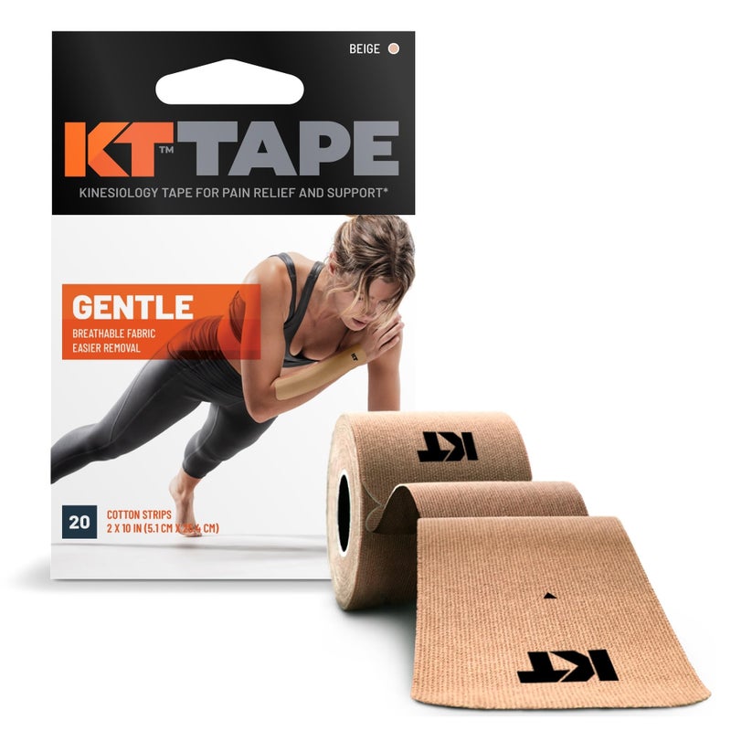 KT Tape, Kinesiology Athletic Tape, Gentle Adhesive for Sensitive Skin, 20 Count, 10" Precut Strips, Beige - Image 1