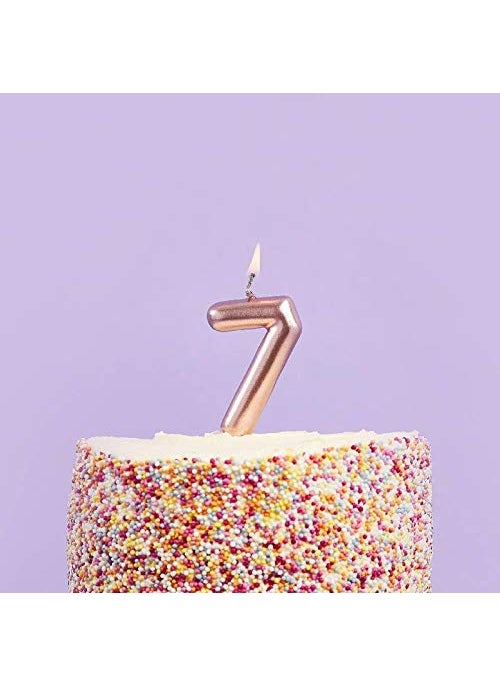 Balloonistics - Balloonistics Number 7 Rose Gold Birthday Candle – Gold Number Candle on Stick – Elegant Number Candles for Birthday Anniversary Wedding Party Pack of 1 - Image 1