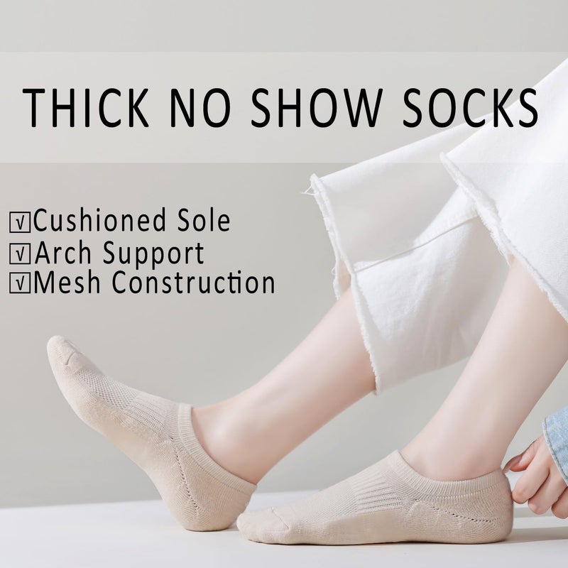 EPEIUS Thick No Show Socks for Women Athletic Ankle Socks Cushioned Running Low Cut Non Slip Footies Nude 4 Pairs 5-8 M - Image 3