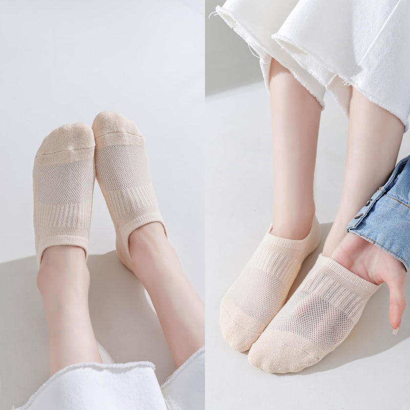 EPEIUS Thick No Show Socks for Women Athletic Ankle Socks Cushioned Running Low Cut Non Slip Footies Nude 4 Pairs 5-8 M - Image 2