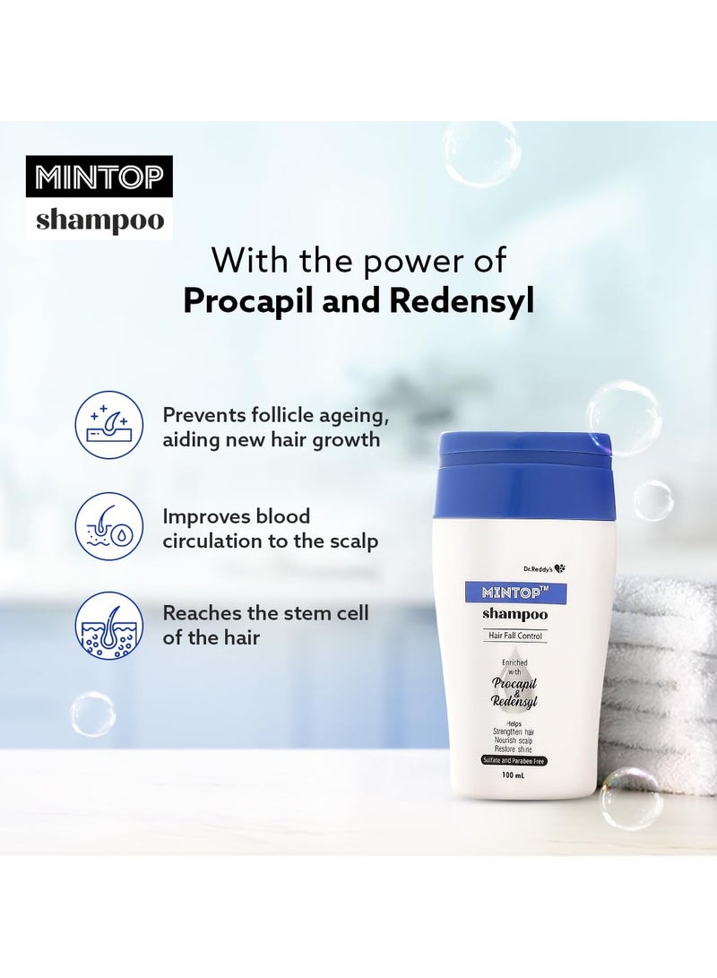 Dr. Reddy's Mintop Shampoo for Hair Fall Control Fortified with Procapil and Redensyl Helps increase hair shine softness Sulphate free Helps strengthen hair roots 100 mL - Image 4