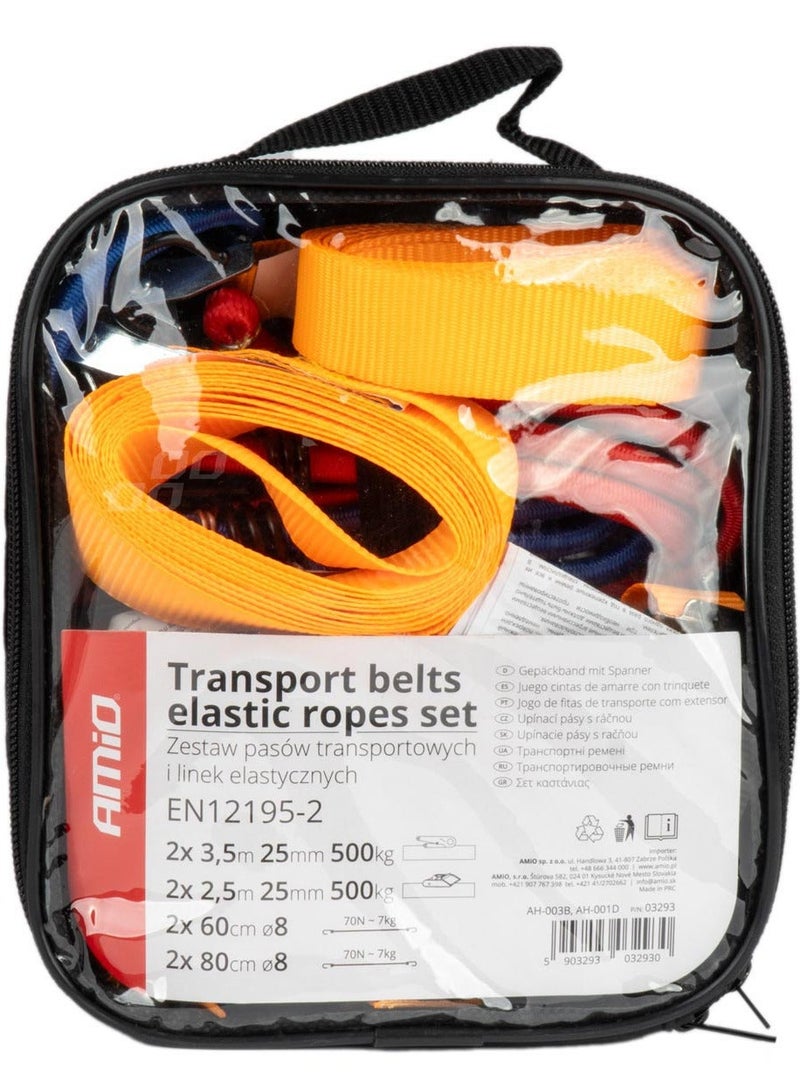 AMIO Transport Tie Down Strap and Elastic Rope Set with Storage Bag - 12 Pieces - 03293 - Image 2