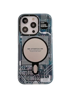 Iphone 13 and 14 Series magnetic Phone case Cover IMD Circuit Board Design pattern 3D Back Hard Shockproof Cases (14 PRO)