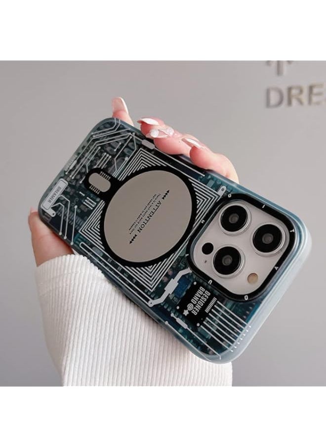 BGM - Iphone 13 and 14 Series magnetic Phone case Cover IMD Circuit Board Design pattern 3D Back Hard Shockproof Cases (14 PRO) - Image 1