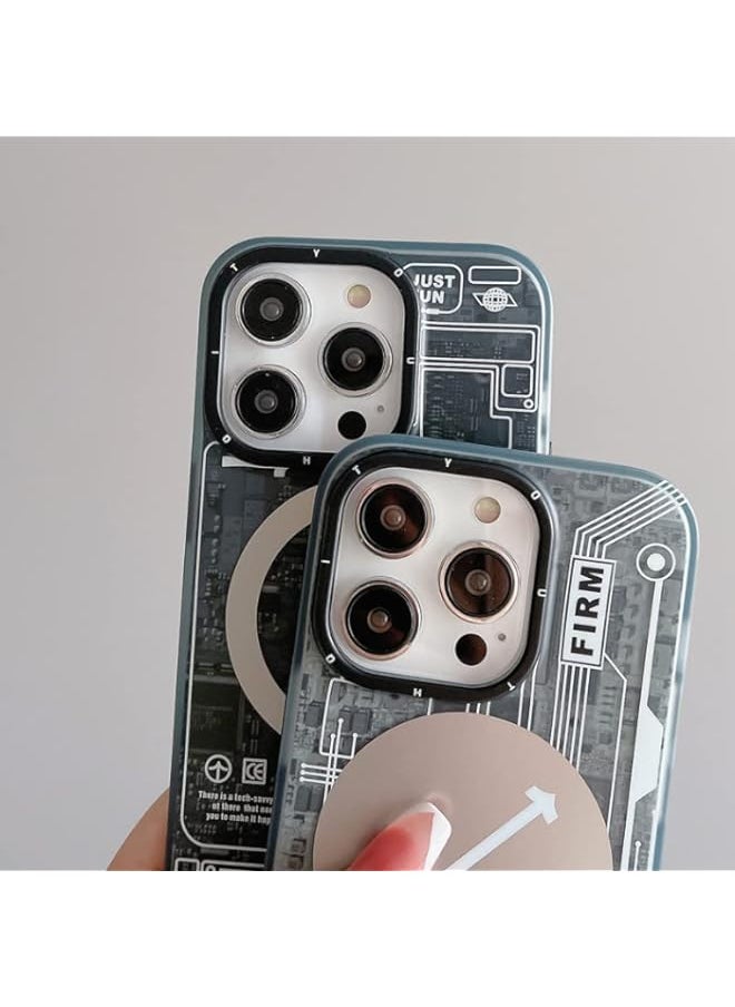BGM - Iphone 13 and 14 Series magnetic Phone case Cover IMD Circuit Board Design pattern 3D Back Hard Shockproof Cases (14 PRO) - Image 1