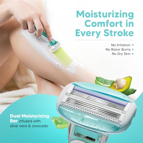 LetsShave Evior 6 Razor Blade Refills for Women (Pack of 2) | Mid-Flex Blades & Dual Moisture Bar infused with Aloe vera & Avacado | Bikini Area & Full Body Hair Removal Razor - Image 4