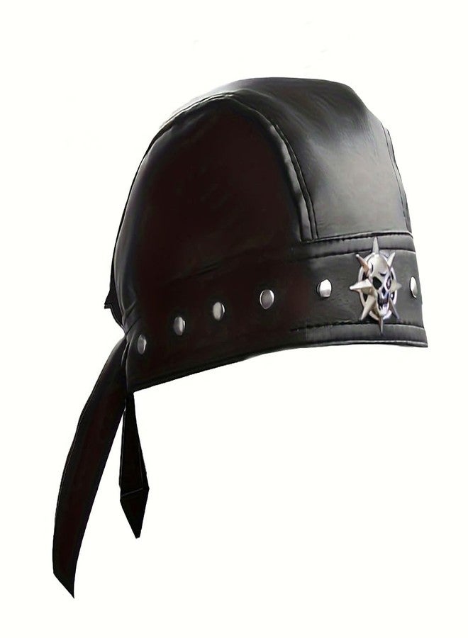 Cagzzee Punk Doo Rags - Cycling Bandana Skull Cap Biker Punk Studded Leather Cap Do Rag with 2 Bracelets Black - Image 2