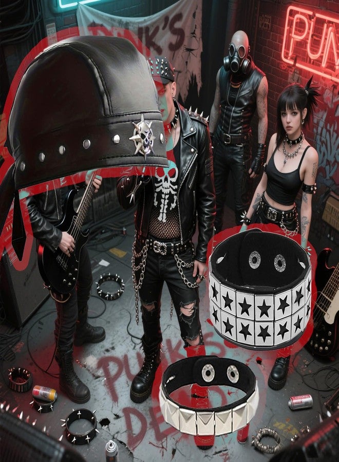 Cagzzee Punk Doo Rags - Cycling Bandana Skull Cap Biker Punk Studded Leather Cap Do Rag with 2 Bracelets Black - Image 5