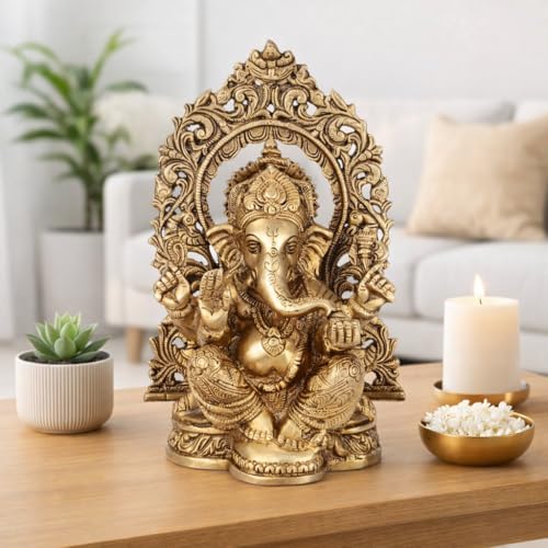 ARTVARKO Brass Ganesh Idol Statue Elephant Murti God Ganesha Vinayak Ganpati Sitting Sculpture Bhagwan Entrance Home Décor Height 7.5 Inch - Image 1