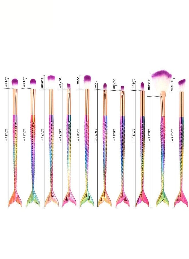 PREPSTO 10 Pcs Mermaid Makeup Brush Set Professional Eye Makeup Brushes For Eyeshadow Concealer Eyeliner Brow Blending Brush Tool - Image 4