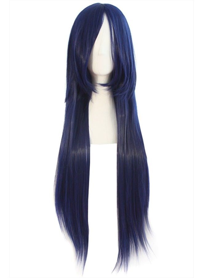 MapofBeauty 32" 80cm Long Straight Anime Costume Cosplay Wig Party Wig (Dark Blue/Jet Black)  - Image 1