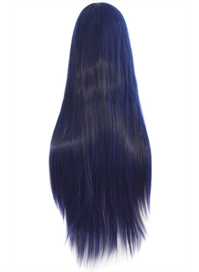 MapofBeauty 32" 80cm Long Straight Anime Costume Cosplay Wig Party Wig (Dark Blue/Jet Black)  - Image 2