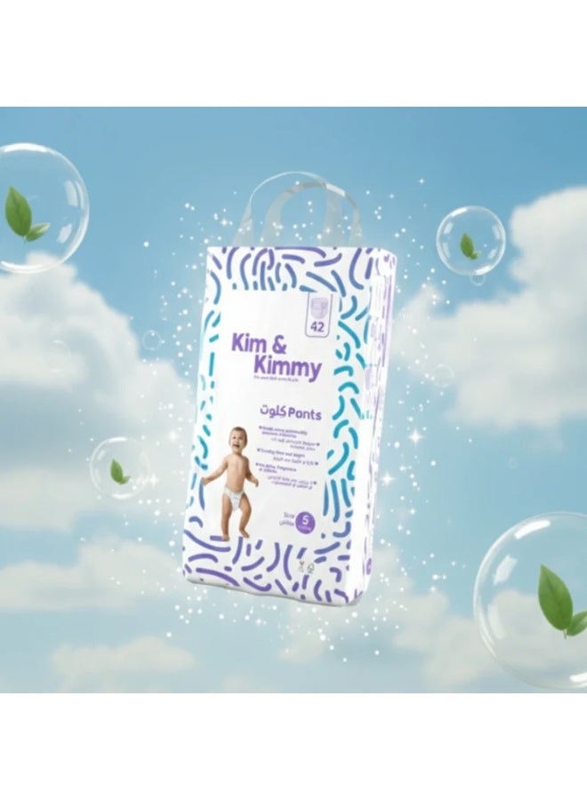 Kim & Kimmy Eco Diaper Pants, Size 5, 12-17 kg, 42 Pants - 12 Hour Leak Protection, No Rashes, Hypoallergenic, Ultra-Soft & Highly Absorbent - Cruelty Free & Vegan - Image 1