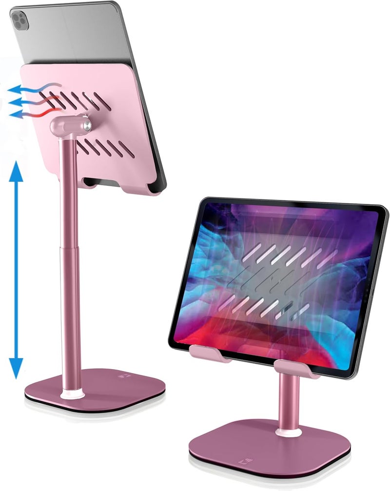 cooper TabHolder, 7-10" Height Adjustable Tablet Stand, Premium iPad Stand for Desk, 270° Tilt Portable Monitor Holder for 15.6-17" Displays, for All iPad, Kindle, Surface, Samsung Tablets (Pink) - Image 1