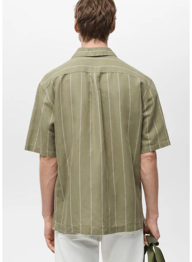 Mango Man pinstripes linen bowling shirt