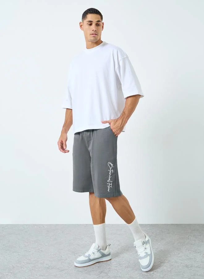 Styli Styli Slogan Print Oversized Cotton Terry Shorts