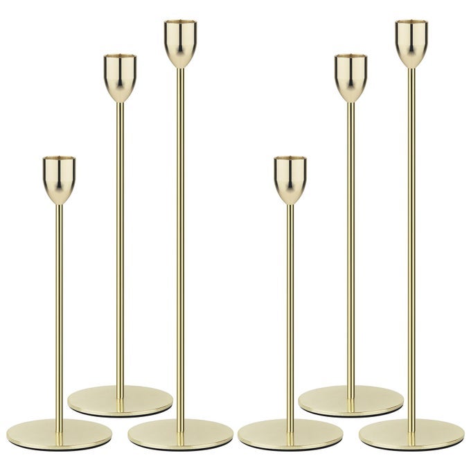 GOLD TAPER CANDLE HOLDER 6PCS CANDLESTICK HOLDERS CANDLESTICKS CENTERPIECE WEDDING TABLE DECOR FIT PILLAR 34 THICK TAPERED LED CANDLES