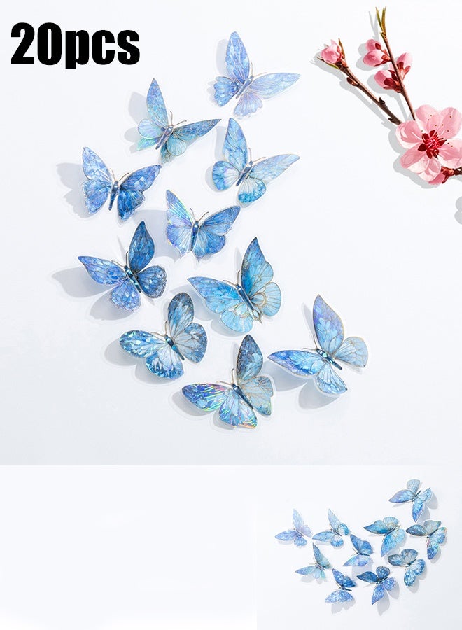 KANGLI 20-Piece 3D Blue Butterfly Wall Sticker - Image 1
