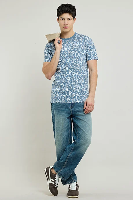 R&B Printed T-Shirt with Crew Neck and Short Sleeves