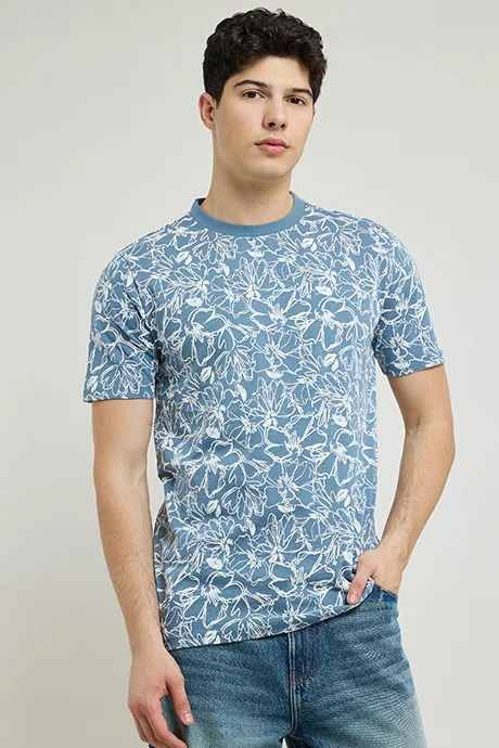 R&B Printed T-Shirt with Crew Neck and Short Sleeves