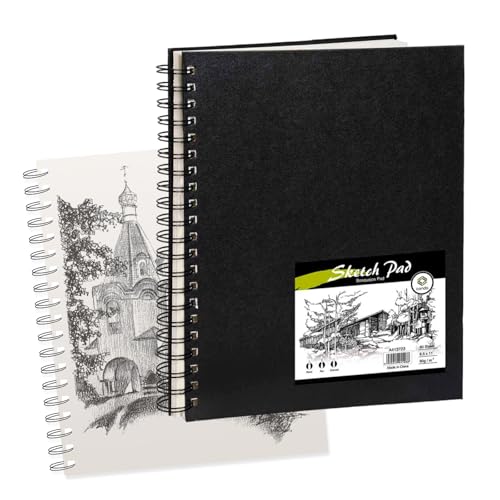 Conda كتاب رسم صلب كوندا 8.5"x11"، دفتر رسم غلاف صلب مزدوج الجوانب، دفتر رسم حلزوني، ورق فني مقاوم للأحماض للبالغين - Image 1