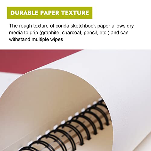 Conda كتاب رسم صلب كوندا 8.5"x11"، دفتر رسم غلاف صلب مزدوج الجوانب، دفتر رسم حلزوني، ورق فني مقاوم للأحماض للبالغين - Image 4