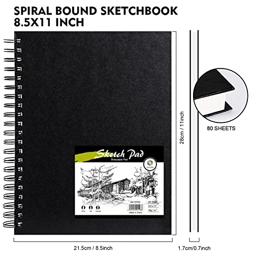 Conda كتاب رسم صلب كوندا 8.5"x11"، دفتر رسم غلاف صلب مزدوج الجوانب، دفتر رسم حلزوني، ورق فني مقاوم للأحماض للبالغين - Image 5