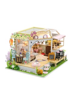 Flever Flever Dollhouse Miniature DIY House Kit Creative Room with Furniture for Romantic Valentine's Gift (Cat Cafe Garden)  - Image 1