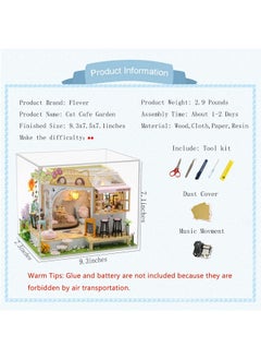 Flever Flever Dollhouse Miniature DIY House Kit Creative Room with Furniture for Romantic Valentine's Gift (Cat Cafe Garden)  - Image 2
