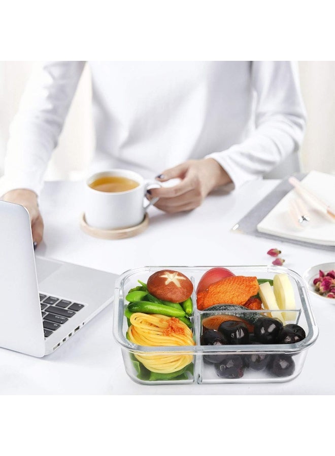 Glass Meal Prep Containers 3 Compartment with Lids, Glass Lunch Containers,Food Prep Lunch Box,Bento Box, Microwave, Oven, Freezer, Dishwasher - Image 2