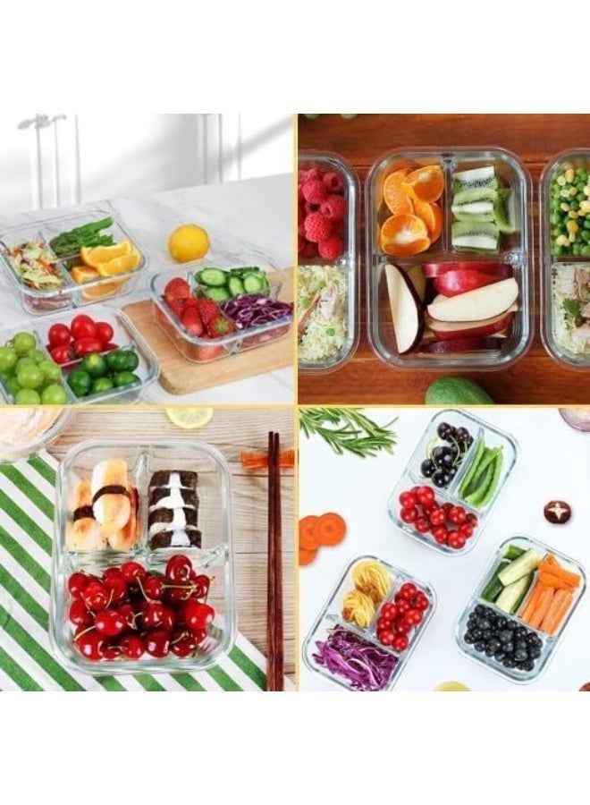 Glass Meal Prep Containers 3 Compartment with Lids, Glass Lunch Containers,Food Prep Lunch Box,Bento Box, Microwave, Oven, Freezer, Dishwasher - Image 4