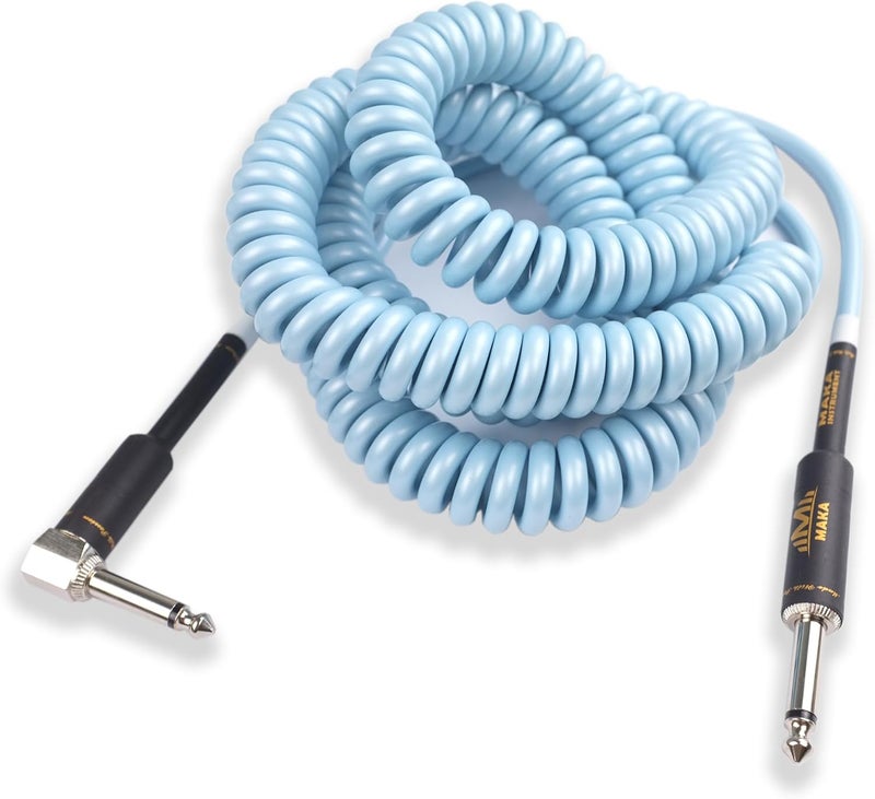 MAKA Premium Guitar Coil Cable 30 Feet, Instrument Coiled Curly Cord for Guitar Bass, 1/4 inch Right Angle to Straight, Sonic Blue - Image 2