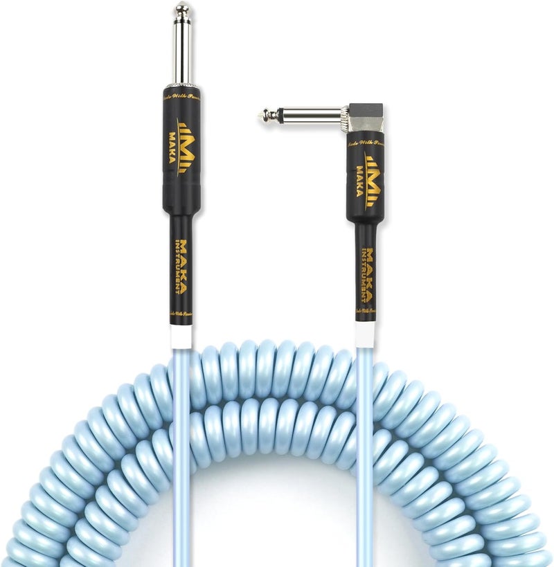 MAKA Premium Guitar Coil Cable 30 Feet, Instrument Coiled Curly Cord for Guitar Bass, 1/4 inch Right Angle to Straight, Sonic Blue - Image 1