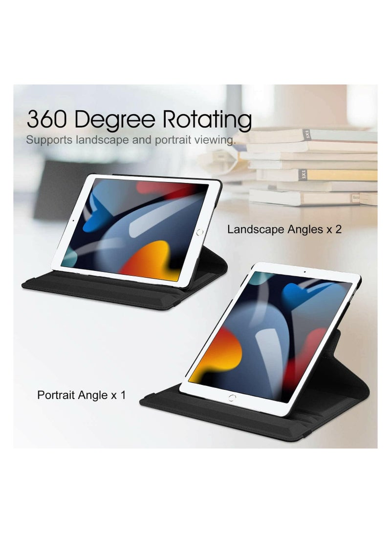 For iPad 10.2 Case 9th 8th 7th Generation 2021 2020 2019 360 Leather Wallet Rotating Durable Protective Cover With Auto Wake Sleep Black - Image 3