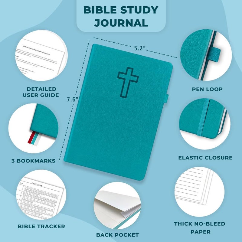 JOTFLY Bible Study Journal - Church Notes Notebook for Note Taking & Reflection - Guided Bible Study Notebook - Faith-Based Religious Gifts & Bible Study Supplies (Aquamarine) - Image 2