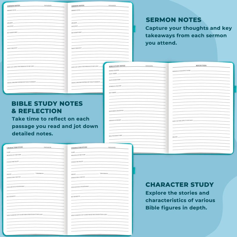 JOTFLY Bible Study Journal - Church Notes Notebook for Note Taking & Reflection - Guided Bible Study Notebook - Faith-Based Religious Gifts & Bible Study Supplies (Aquamarine) - Image 5