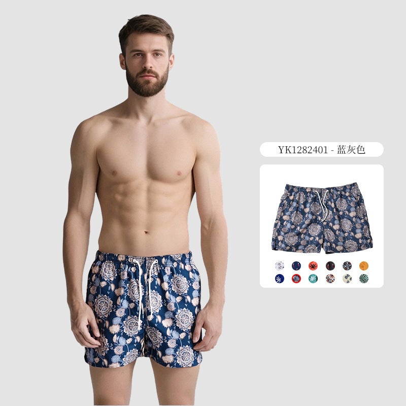 Men''s Four-Split Digital Printed Lace-Up Shorts Size Casual Fashion Seaside Vacation Beach Pants - Image 1