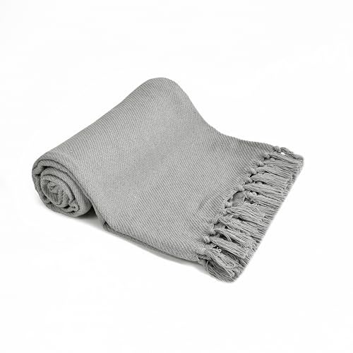 SASHAA WORLD Solid Grey Cotton Throw for Sofa | Ultra-Soft & Cozy Blanket | 100% Cotton | Decorative Fringed Couch Cover | 125 x 150 cm | Machine Washable - Image 5