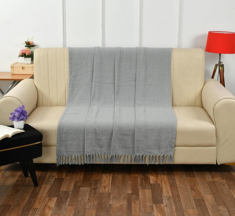 SASHAA WORLD Solid Grey Cotton Throw for Sofa | Ultra-Soft & Cozy Blanket | 100% Cotton | Decorative Fringed Couch Cover | 125 x 150 cm | Machine Washable - Image 2