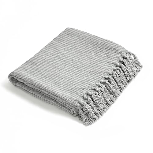 SASHAA WORLD Solid Grey Cotton Throw for Sofa | Ultra-Soft & Cozy Blanket | 100% Cotton | Decorative Fringed Couch Cover | 125 x 150 cm | Machine Washable - Image 4