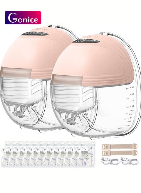 Double Wearable Breast Pump Hands-Free Electric Low Noise All-in-One Portable Breast Pump+30pcs Milk Storage Bag