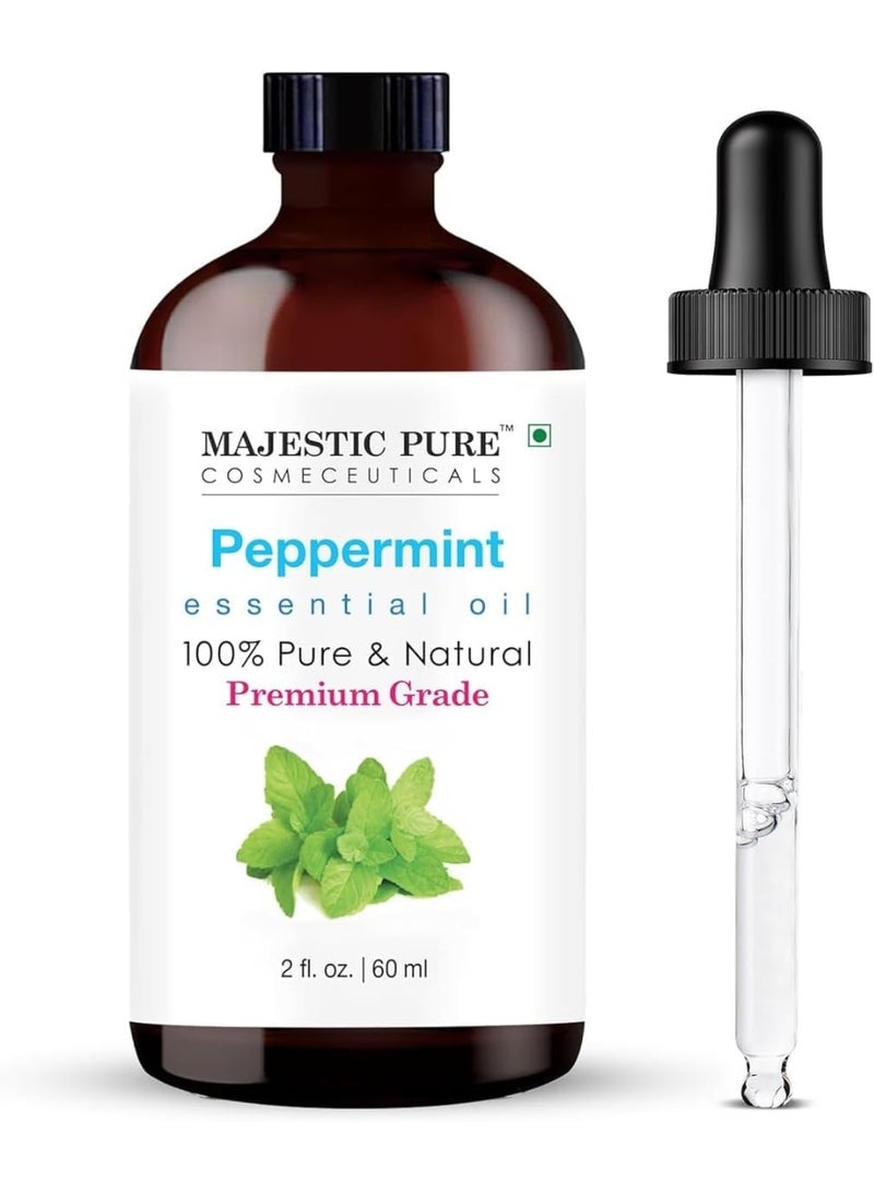 Majestic Pure زيت النعناع العطري مع قطارة زجاجية - 2 أونصة سائلة - 100% زيت نعناع نقي وطبيعي - زيوت عطرية من الدرجة الممتازة للناشر، العلاج بالروائح، صناعة الصابون والشمع - Image 1