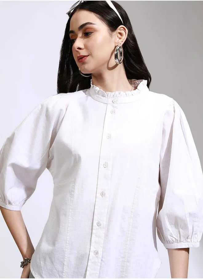 طوكيو توكيز Solid High Neck Balloon Sleeve Buttoned Top