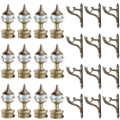 GRIVAN Aluminium Single Diamond Curtain Brackets Parda Holders with Jaguar Support Fittings 1 Inch Rod Pocket Finials Designer Door and Window (Antique, Pair of 6) - Image 1