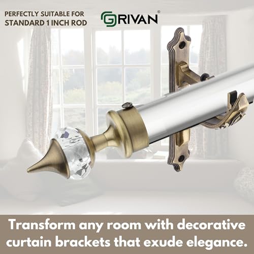 GRIVAN Aluminium Single Diamond Curtain Brackets Parda Holders with Jaguar Support Fittings 1 Inch Rod Pocket Finials Designer Door and Window (Antique, Pair of 6) - Image 5