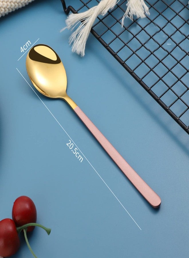 HomeAra Premium Stainless Steel Serving Spoon Set Non-Stick Round Head Soup Spoons for Kitchen and Home Use Exquisite Table Spoon Cutlery Chamach for Serving Rice, Pasta, (Gold Pink, 2,PCS) - Image 4
