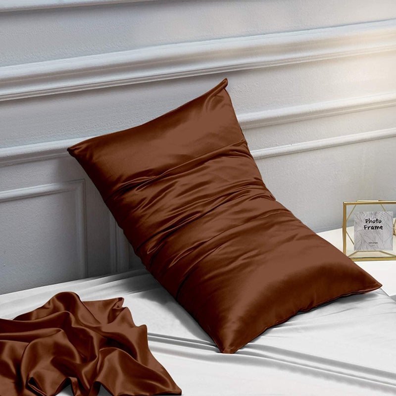 NTBAY 2 Pack Satin Standard Pillowcases for Hair and Skin, Luxurious and Silky Pillow Cases with Envelope Closure, 20x26 Inches, Brown - Image 5