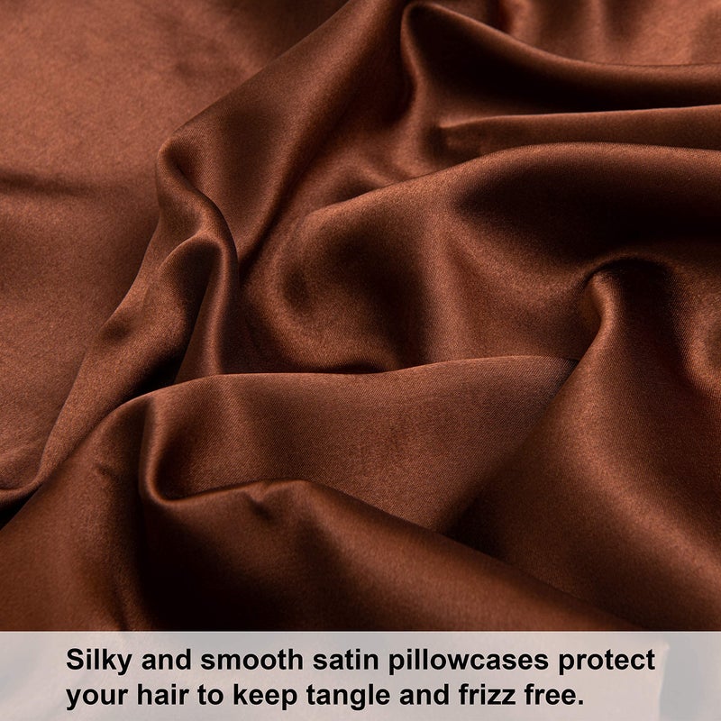 NTBAY 2 Pack Satin Standard Pillowcases for Hair and Skin, Luxurious and Silky Pillow Cases with Envelope Closure, 20x26 Inches, Brown - Image 2