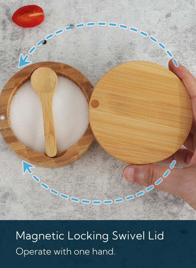 لوبيتيز زجاجة ملح الخيزران ، هزاز الملح ، القبو ، ملعقة مدمجة ، جرة تخزين التوابل في المطبخ ، جرة تخزين مع غطاء مغناطيسي دوار ، تستخدم لتخزين الملح الصالح للأكل ومختلف التوابل والتوابل - Image 4